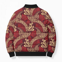 Luxury Red Monstera Bomber Puffer Jacket Polynesian Tribal Pattern - Polynesian Pride