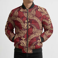 Luxury Red Monstera Bomber Puffer Jacket Polynesian Tribal Pattern - Polynesian Pride