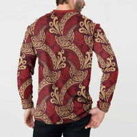 Luxury Red Monstera Button Sweatshirt Polynesian Tribal Pattern - Polynesian Pride