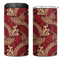 Luxury Red Monstera 4 in 1 Can Cooler Tumbler Polynesian Tribal Pattern - Polynesian Pride