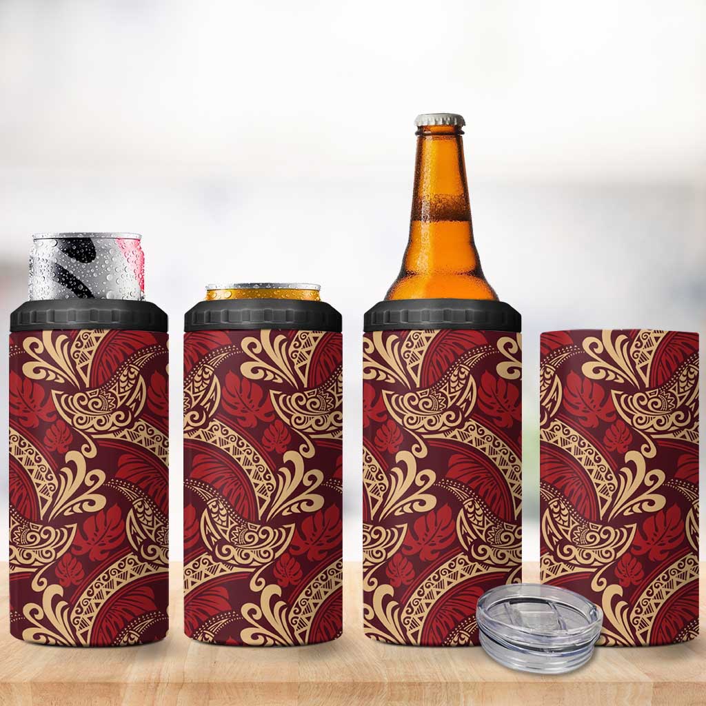 Luxury Red Monstera 4 in 1 Can Cooler Tumbler Polynesian Tribal Pattern - Polynesian Pride