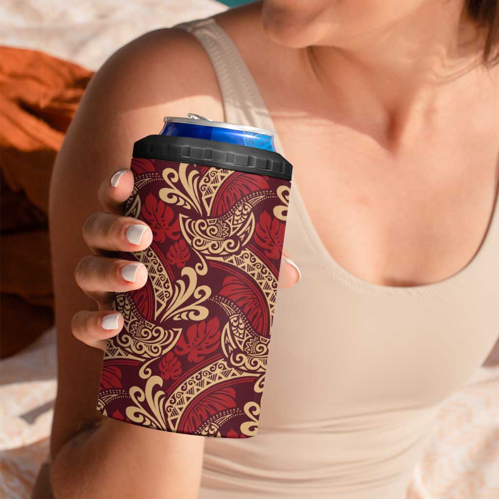 Luxury Red Monstera 4 in 1 Can Cooler Tumbler Polynesian Tribal Pattern - Polynesian Pride