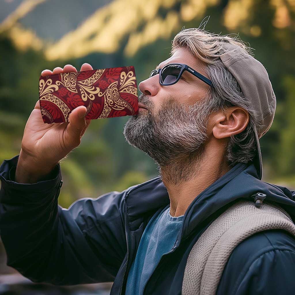Luxury Red Monstera 4 in 1 Can Cooler Tumbler Polynesian Tribal Pattern - Polynesian Pride
