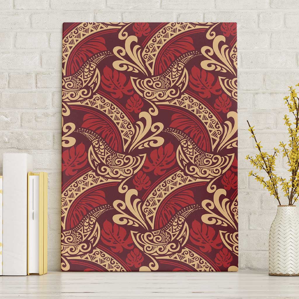 Luxury Red Monstera Canvas Wall Art Polynesian Tribal Pattern - Polynesian Pride
