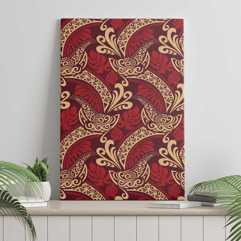 Luxury Red Monstera Canvas Wall Art Polynesian Tribal Pattern - Polynesian Pride