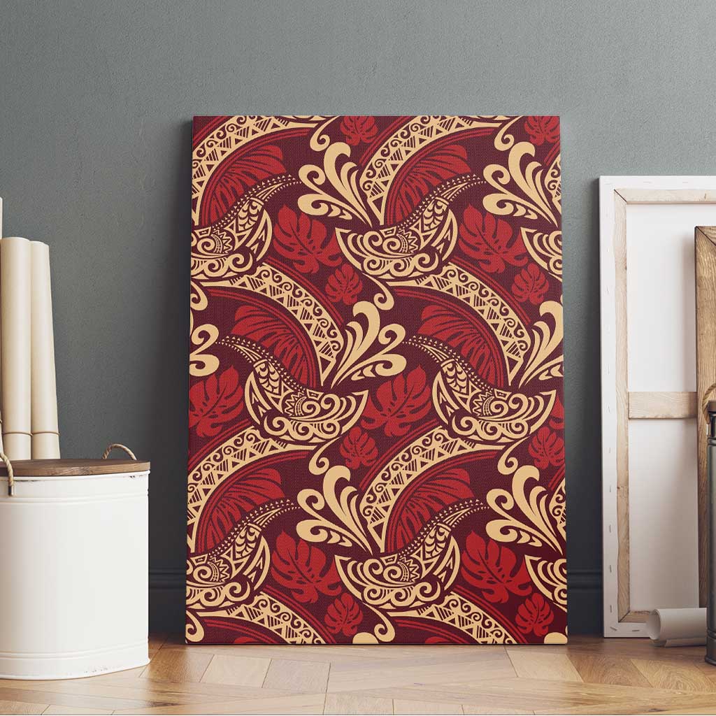 Luxury Red Monstera Canvas Wall Art Polynesian Tribal Pattern - Polynesian Pride