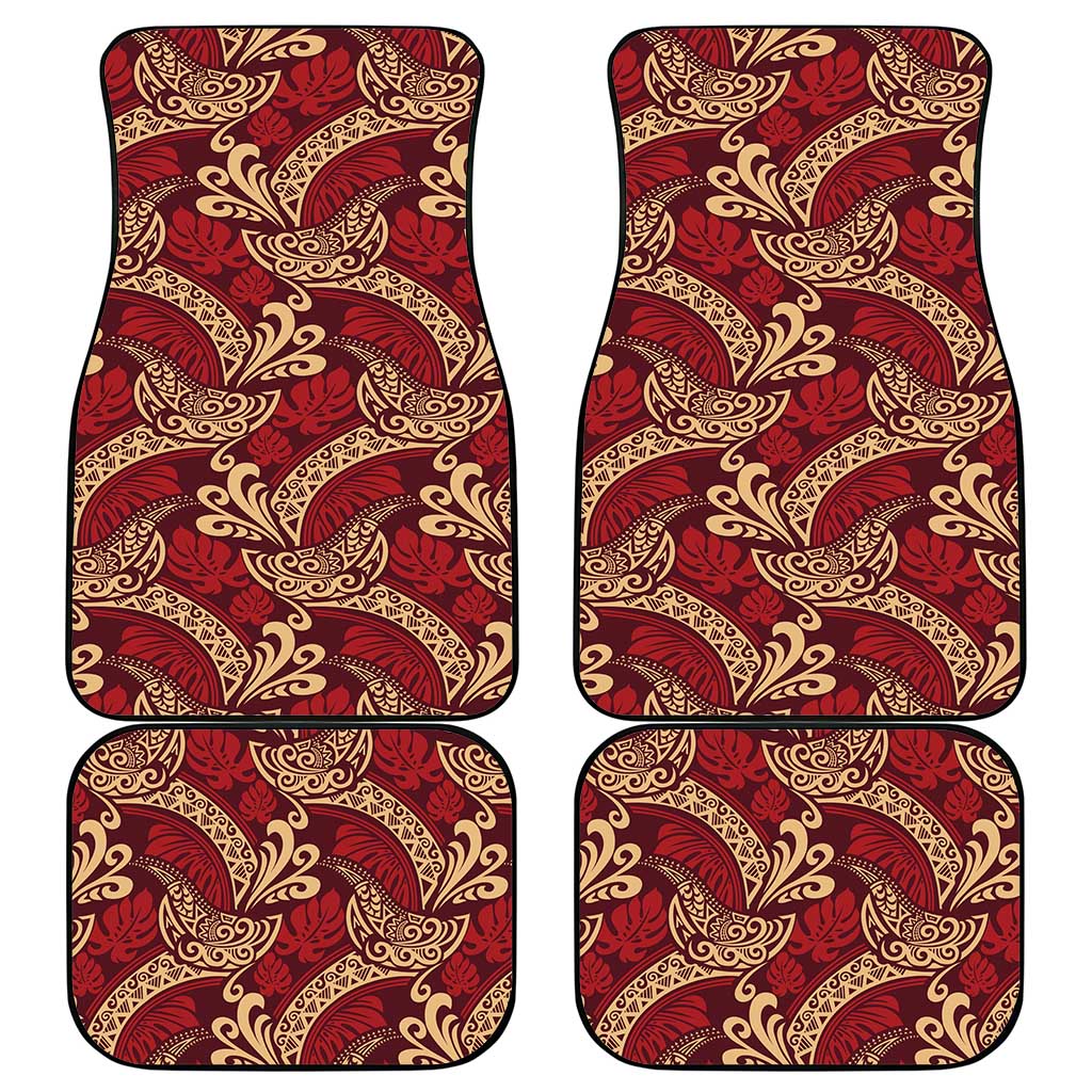 Luxury Red Monstera Car Mats Polynesian Tribal Pattern - Polynesian Pride