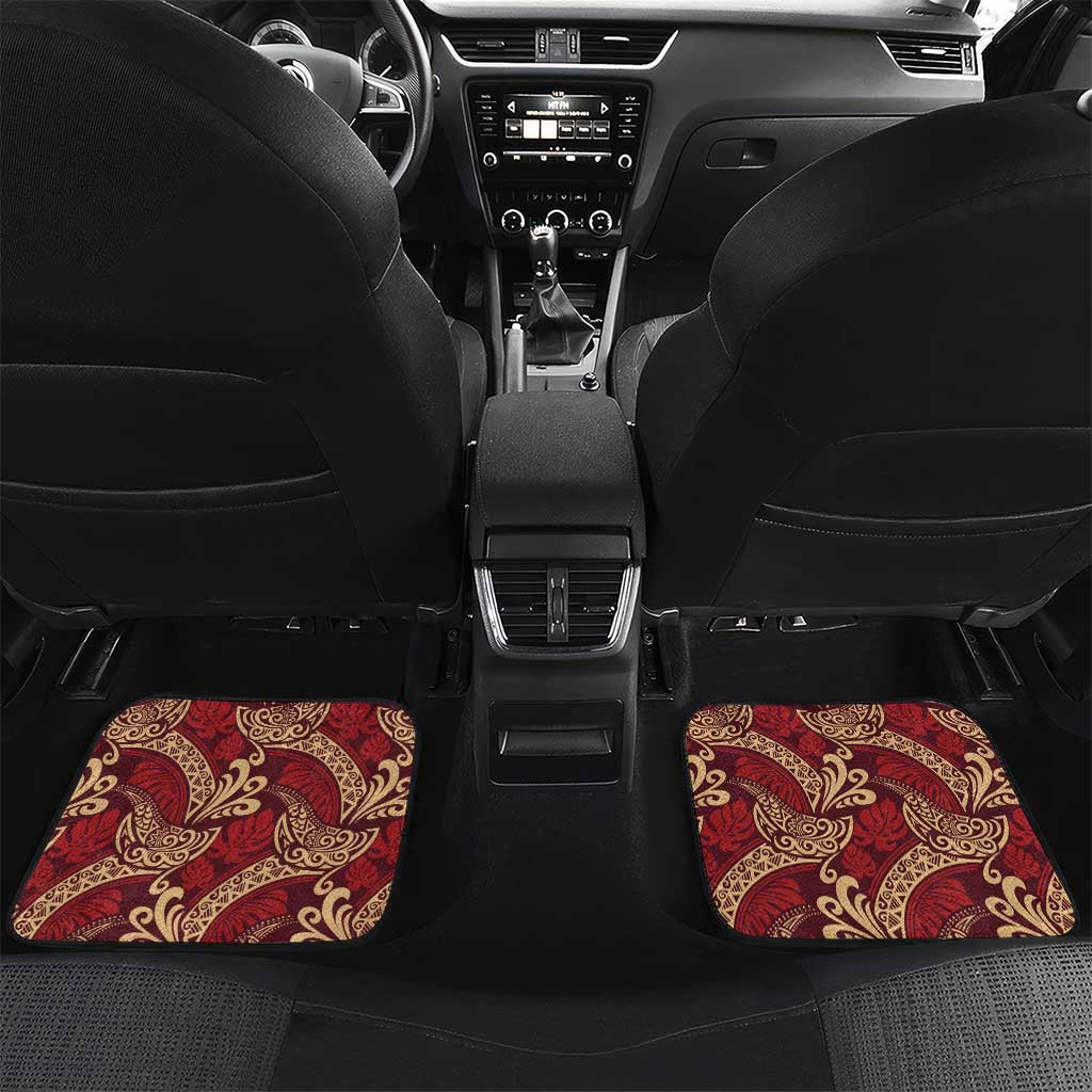 Luxury Red Monstera Car Mats Polynesian Tribal Pattern - Polynesian Pride