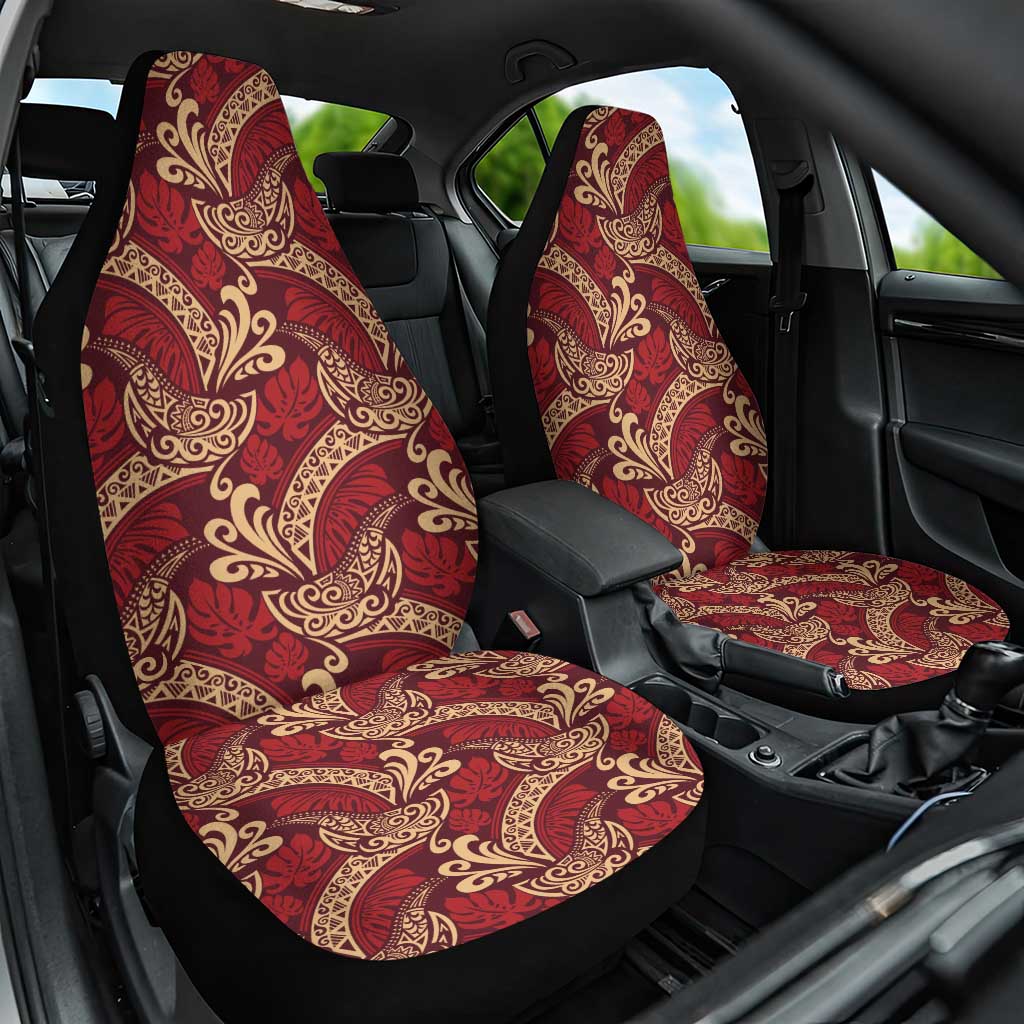 Luxury Red Monstera Car Seat Cover Polynesian Tribal Pattern - Polynesian Pride