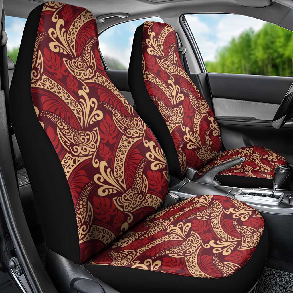 Luxury Red Monstera Car Seat Cover Polynesian Tribal Pattern - Polynesian Pride