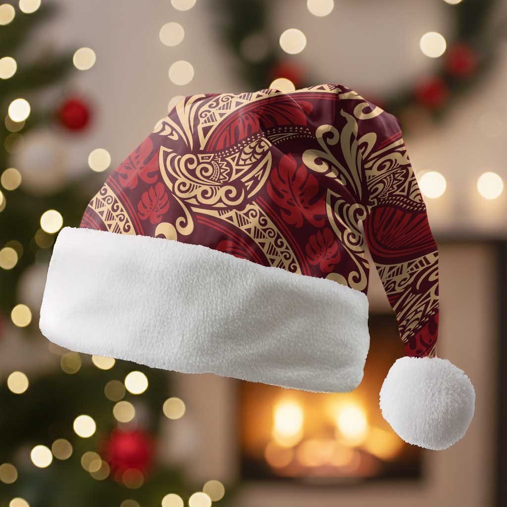 Luxury Red Monstera Christmas Santa Hat Polynesian Tribal Pattern - Polynesian Pride