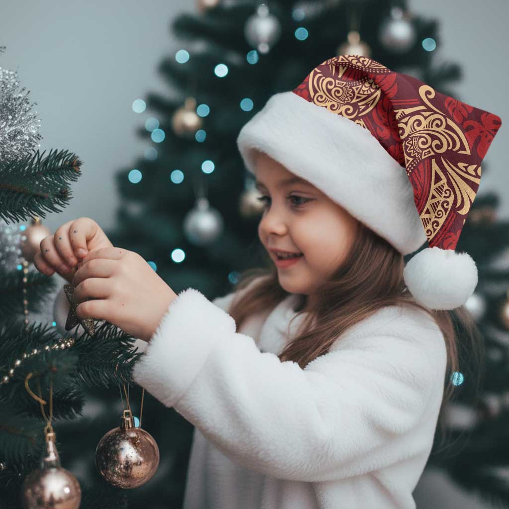 Luxury Red Monstera Christmas Santa Hat Polynesian Tribal Pattern - Polynesian Pride