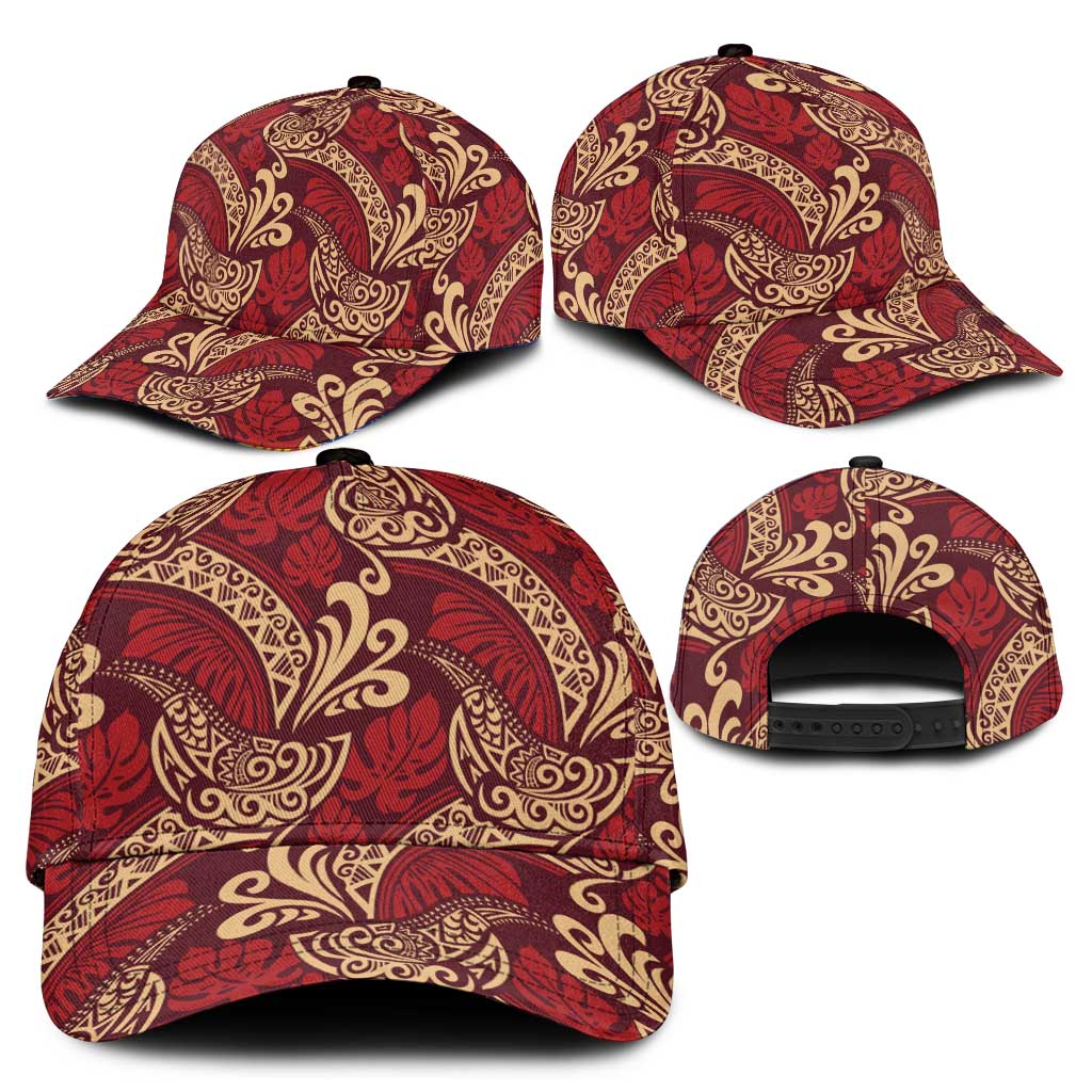 Luxury Red Monstera Classic Cap Polynesian Tribal Pattern - Polynesian Pride