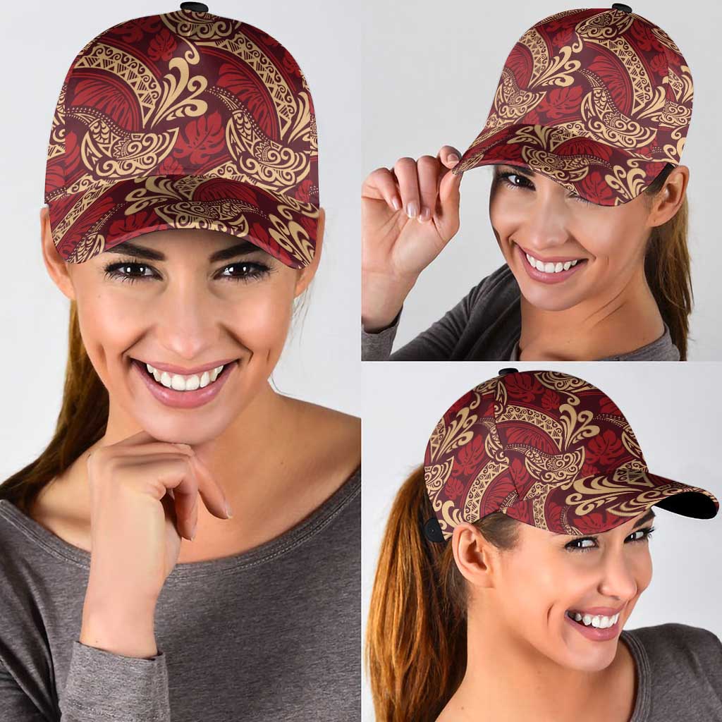 Luxury Red Monstera Classic Cap Polynesian Tribal Pattern - Polynesian Pride