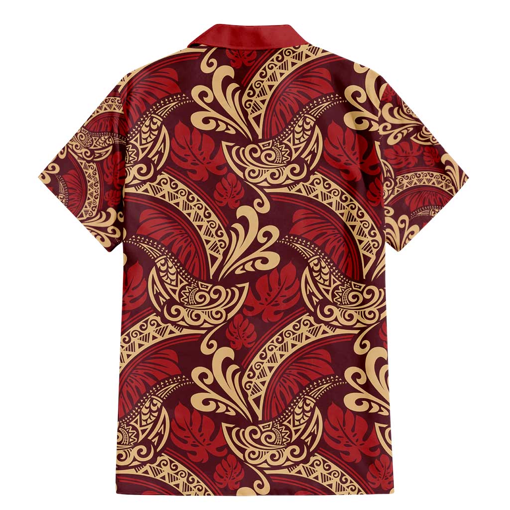 Luxury Red Monstera Family Matching Mermaid Dress and Hawaiian Shirt Polynesian Tribal Pattern - Polynesian Pride