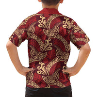 Luxury Red Monstera Family Matching Off Shoulder Maxi Dress and Hawaiian Shirt Polynesian Tribal Pattern - Polynesian Pride