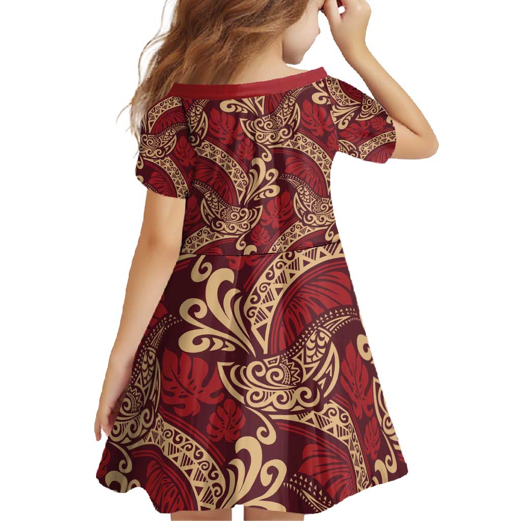 Luxury Red Monstera Family Matching Off Shoulder Maxi Dress and Hawaiian Shirt Polynesian Tribal Pattern - Polynesian Pride