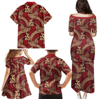 Luxury Red Monstera Family Matching Puletasi and Hawaiian Shirt Polynesian Tribal Pattern - Polynesian Pride