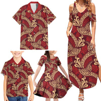 Luxury Red Monstera Family Matching Summer Maxi Dress and Hawaiian Shirt Polynesian Tribal Pattern - Polynesian Pride