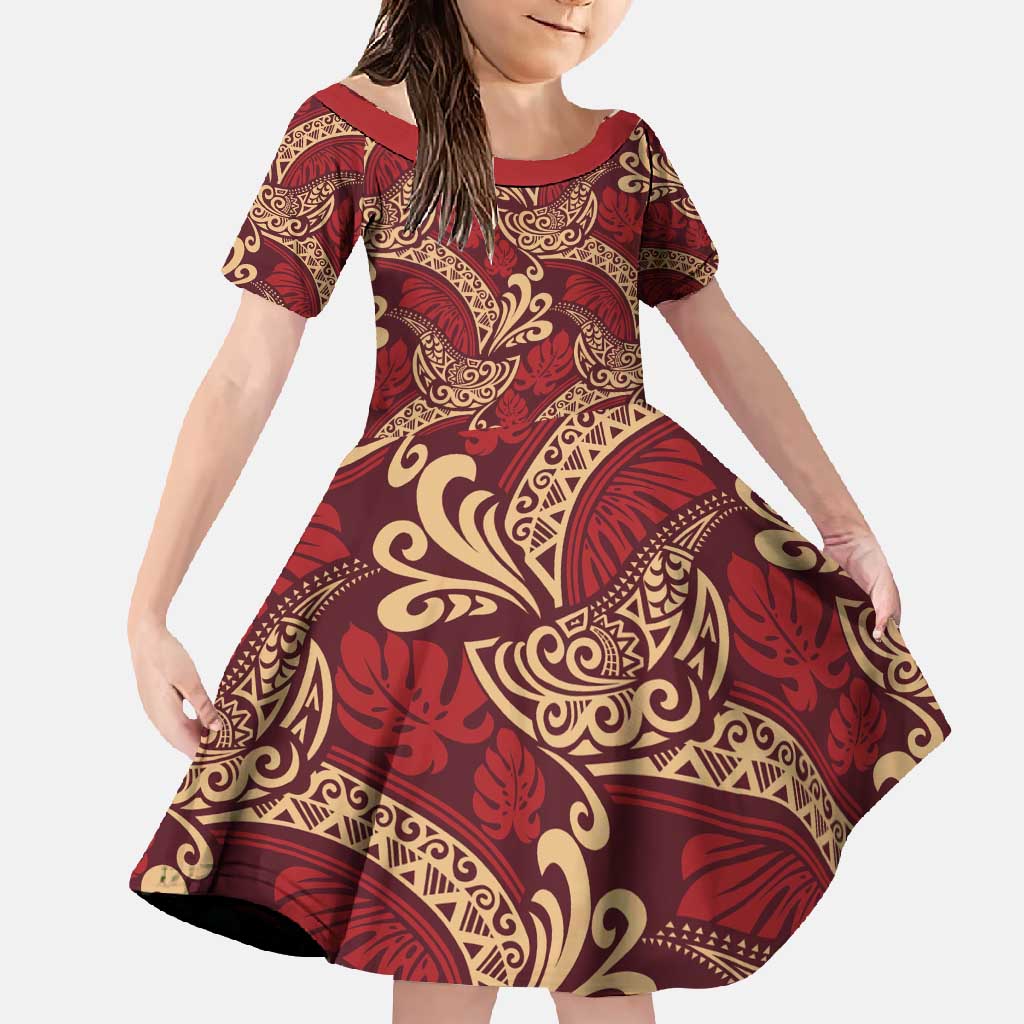 Luxury Red Monstera Family Matching Tank Maxi Dress and Hawaiian Shirt Polynesian Tribal Pattern - Polynesian Pride