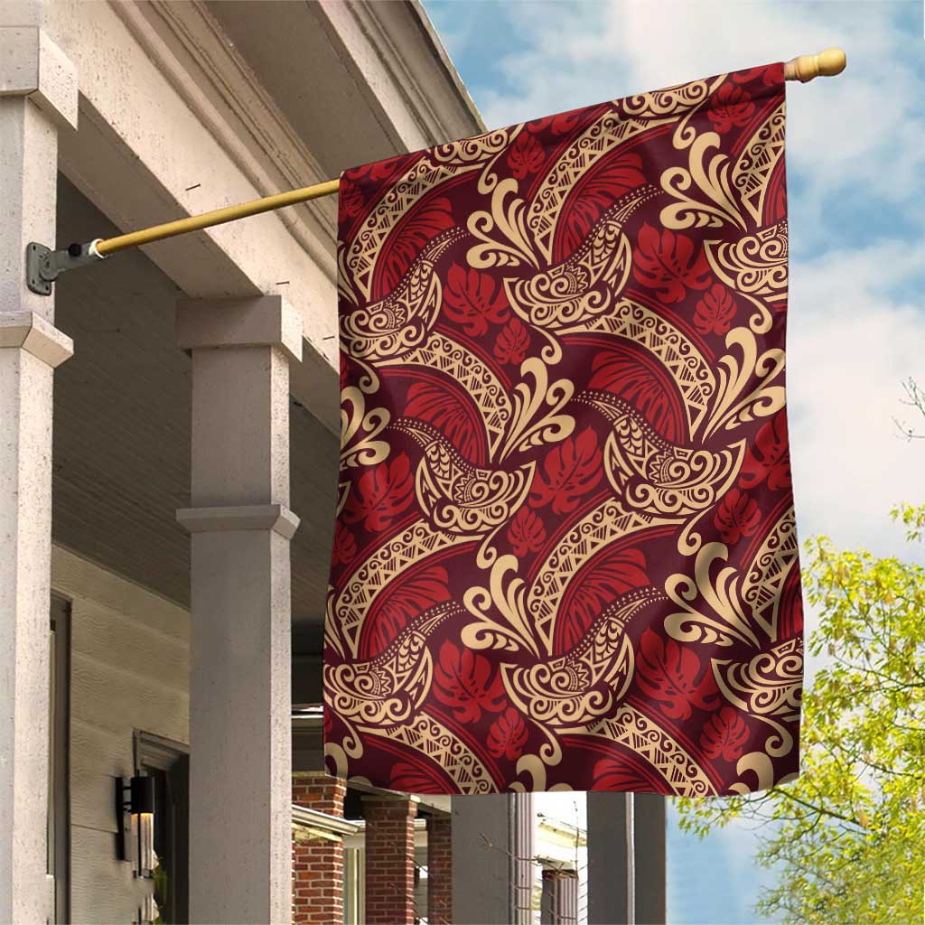 Luxury Red Monstera Garden Flag Polynesian Tribal Pattern - Polynesian Pride