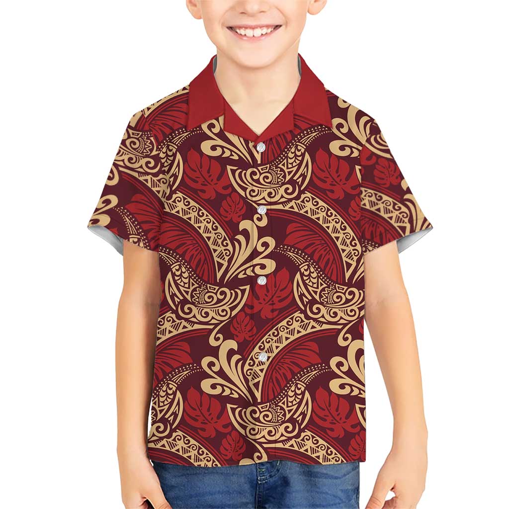 Luxury Red Monstera Hawaiian Shirt Polynesian Tribal Pattern - Polynesian Pride