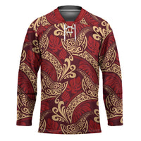 Luxury Red Monstera Hockey Jersey Polynesian Tribal Pattern - Polynesian Pride