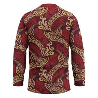 Luxury Red Monstera Hockey Jersey Polynesian Tribal Pattern - Polynesian Pride