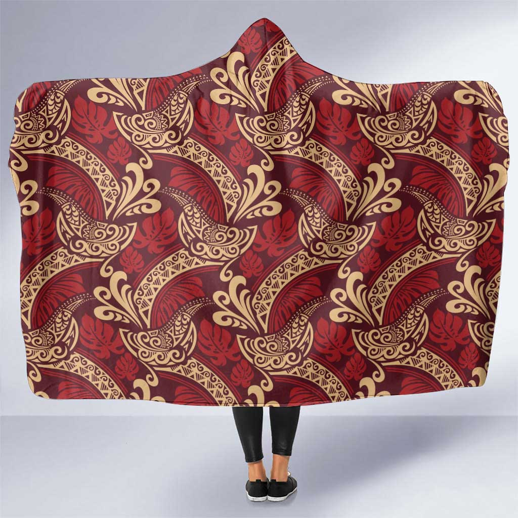 Luxury Red Monstera Hooded Blanket Polynesian Tribal Pattern - Polynesian Pride