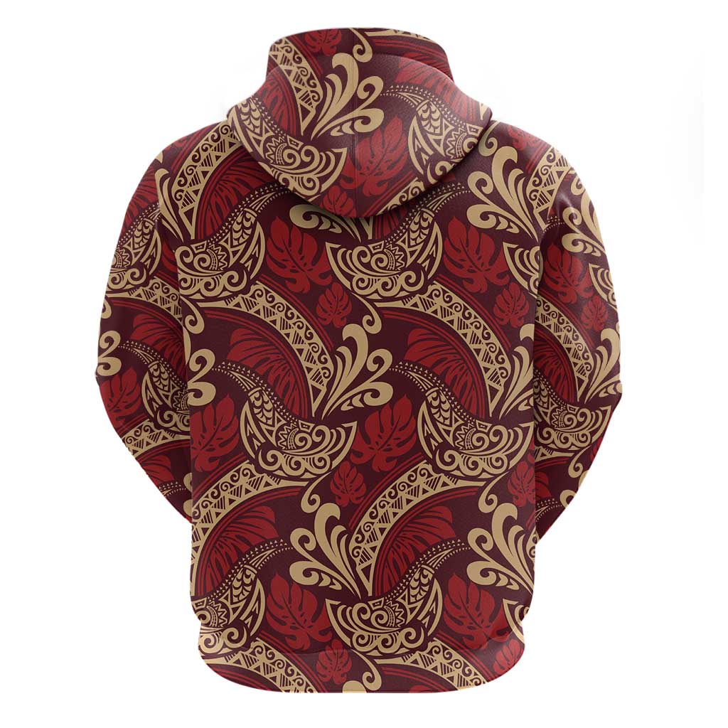 Luxury Red Monstera Hoodie Polynesian Tribal Pattern - Polynesian Pride