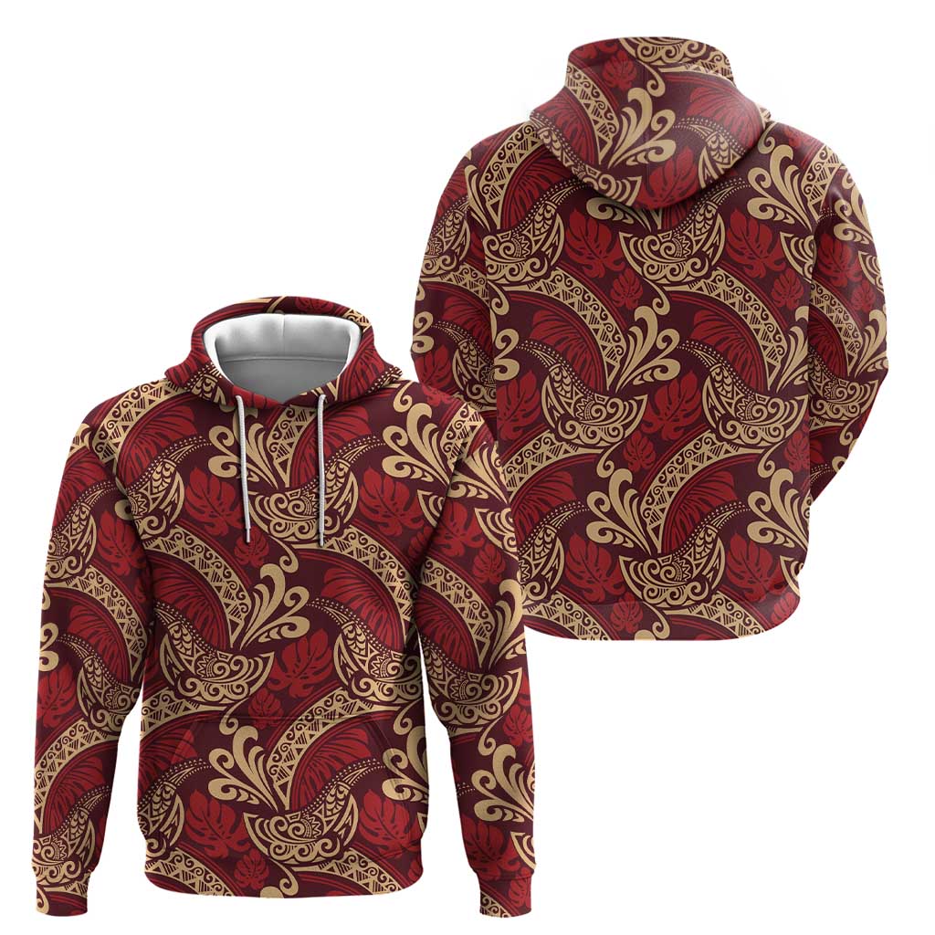 Luxury Red Monstera Hoodie Polynesian Tribal Pattern - Polynesian Pride