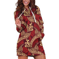 Luxury Red Monstera Hoodie Dress Polynesian Tribal Pattern - Polynesian Pride