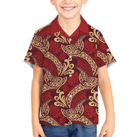 Luxury Red Monstera Kid Hawaiian Shirt Polynesian Tribal Pattern - Polynesian Pride