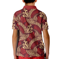 Luxury Red Monstera Kid Polo Shirt Polynesian Tribal Pattern - Polynesian Pride