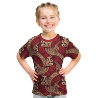 Luxury Red Monstera Kid T Shirt Polynesian Tribal Pattern - Polynesian Pride
