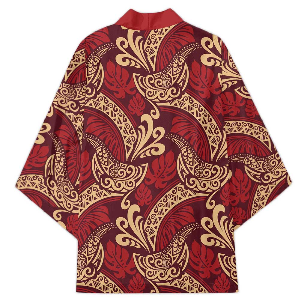 Luxury Red Monstera Kimono Polynesian Tribal Pattern - Polynesian Pride