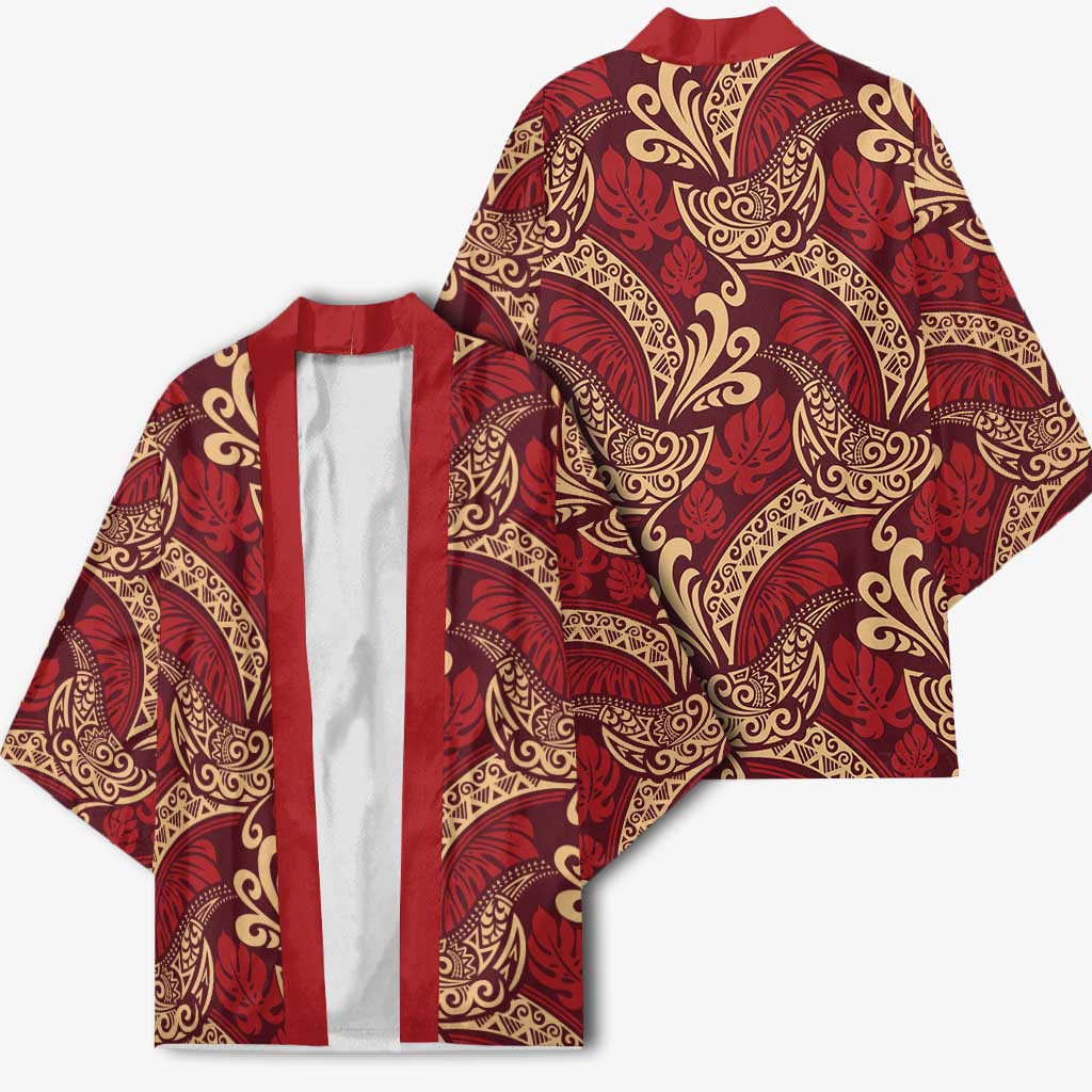 Luxury Red Monstera Kimono Polynesian Tribal Pattern - Polynesian Pride