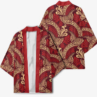 Luxury Red Monstera Kimono Polynesian Tribal Pattern - Polynesian Pride