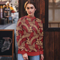 Luxury Red Monstera Ugly Christmas Sweater Polynesian Tribal Pattern - Polynesian Pride