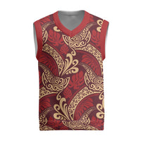 Luxury Red Monstera Christmas Knitted V-Neck Vest Polynesian Tribal Pattern - Polynesian Pride