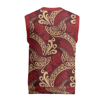 Luxury Red Monstera Christmas Knitted V-Neck Vest Polynesian Tribal Pattern - Polynesian Pride