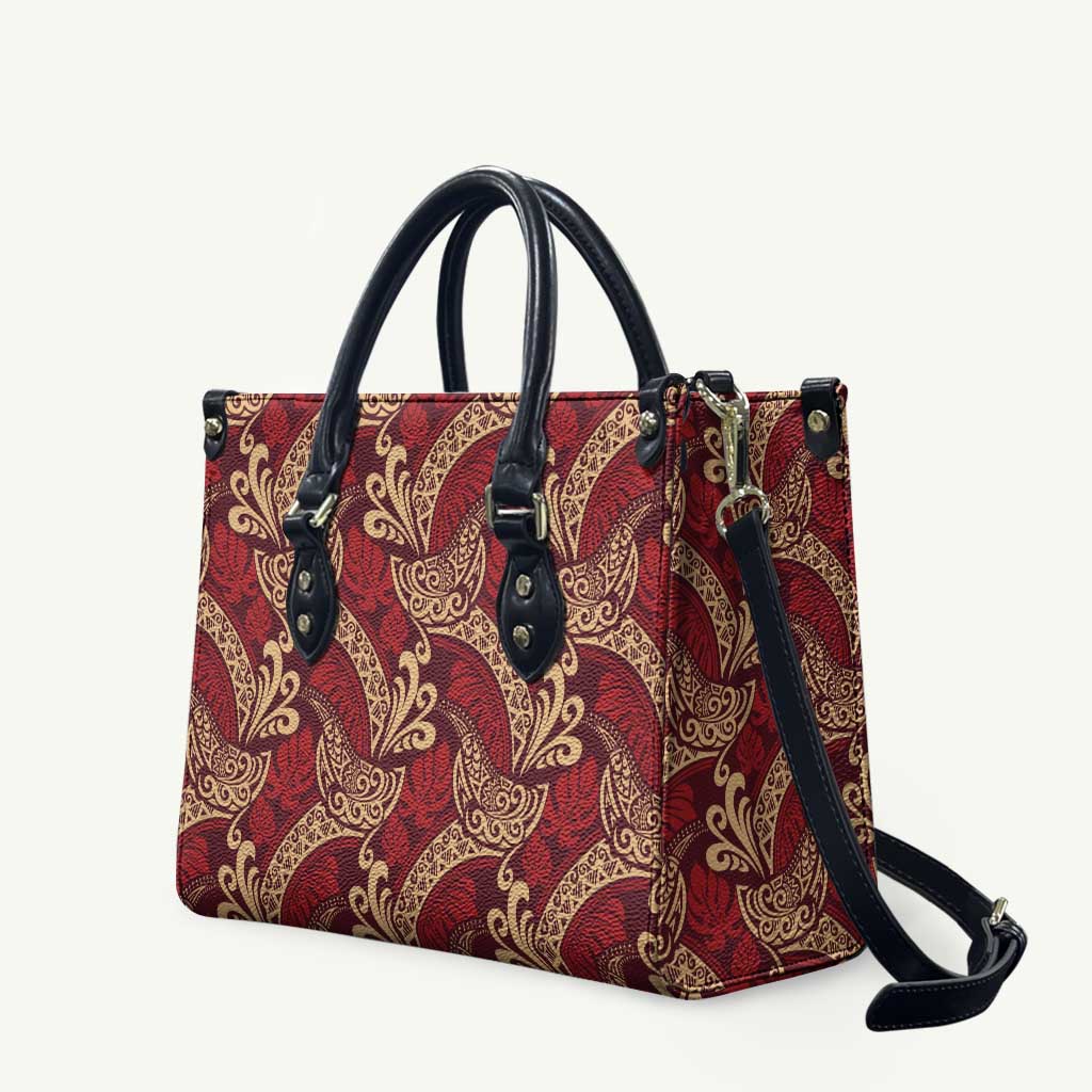 Luxury Red Monstera Leather Bag Polynesian Tribal Pattern - Polynesian Pride