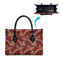 Luxury Red Monstera Leather Bag Polynesian Tribal Pattern - Polynesian Pride