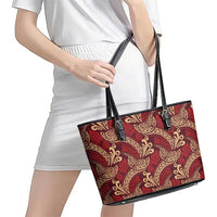 Luxury Red Monstera Leather Tote Bag Polynesian Tribal Pattern - Polynesian Pride