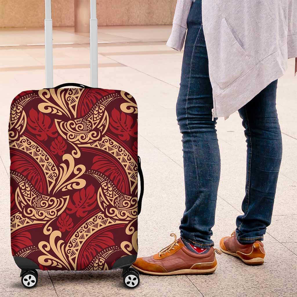 Luxury Red Monstera Luggage Cover Polynesian Tribal Pattern - Polynesian Pride