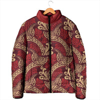 Luxury Red Monstera Padded Jacket Polynesian Tribal Pattern - Polynesian Pride