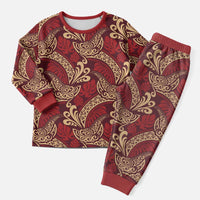 Luxury Red Monstera Christmas Pajama Set Polynesian Tribal Pattern - Polynesian Pride