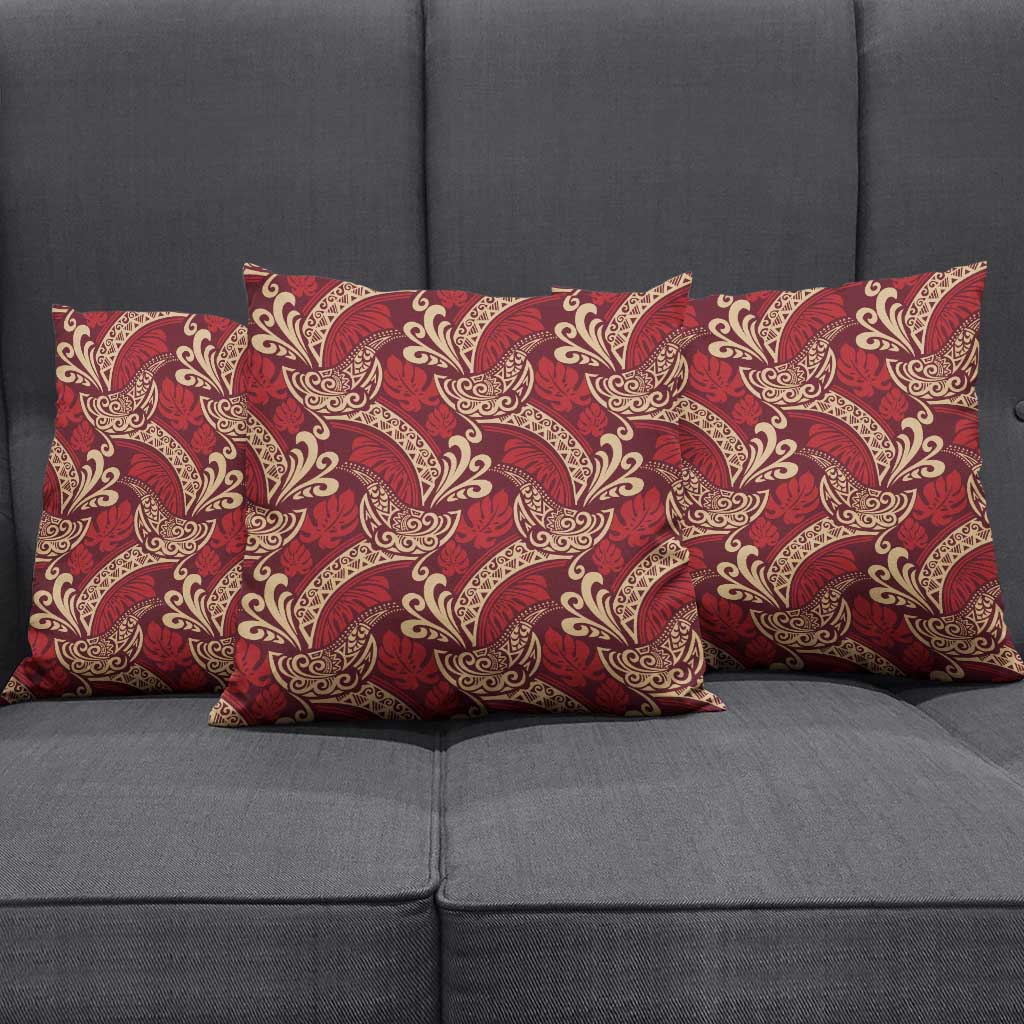 Luxury Red Monstera Pillow Cover Polynesian Tribal Pattern - Polynesian Pride