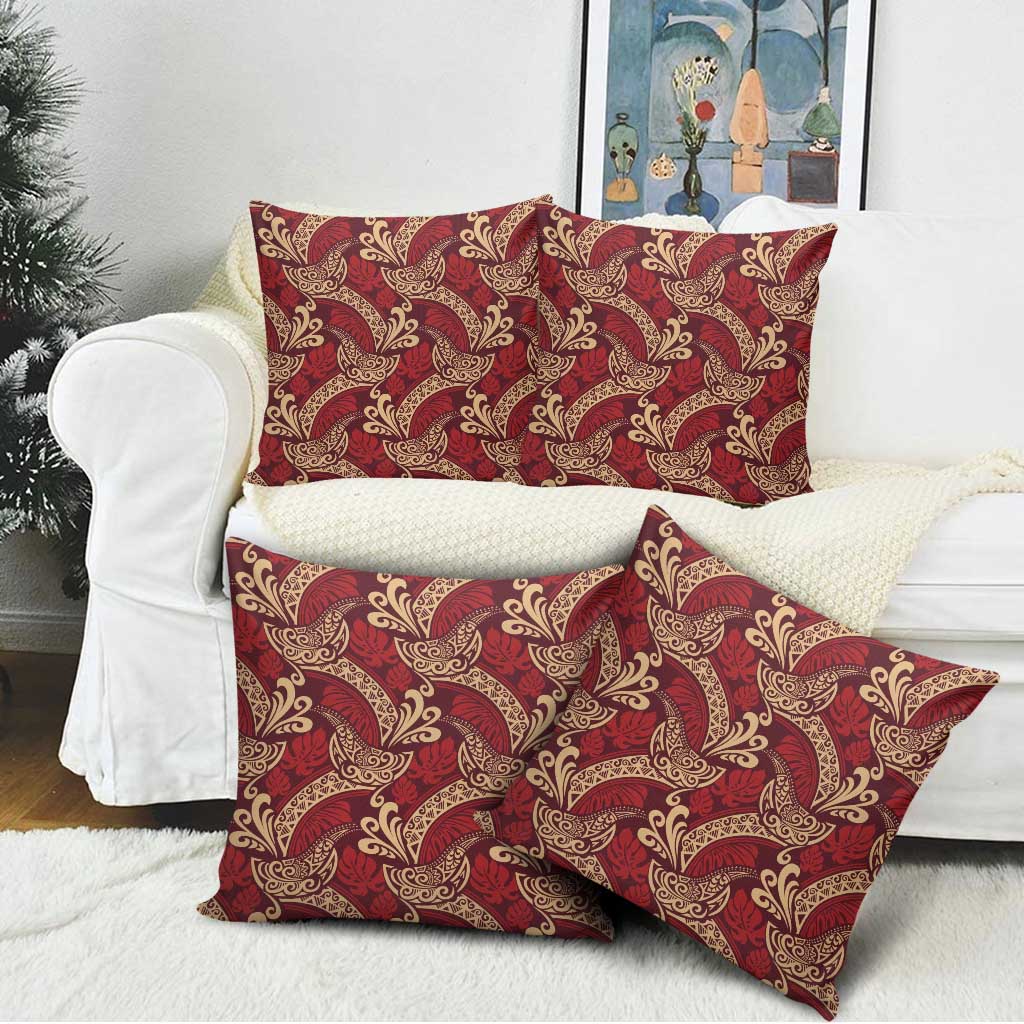 Luxury Red Monstera Pillow Cover Polynesian Tribal Pattern - Polynesian Pride