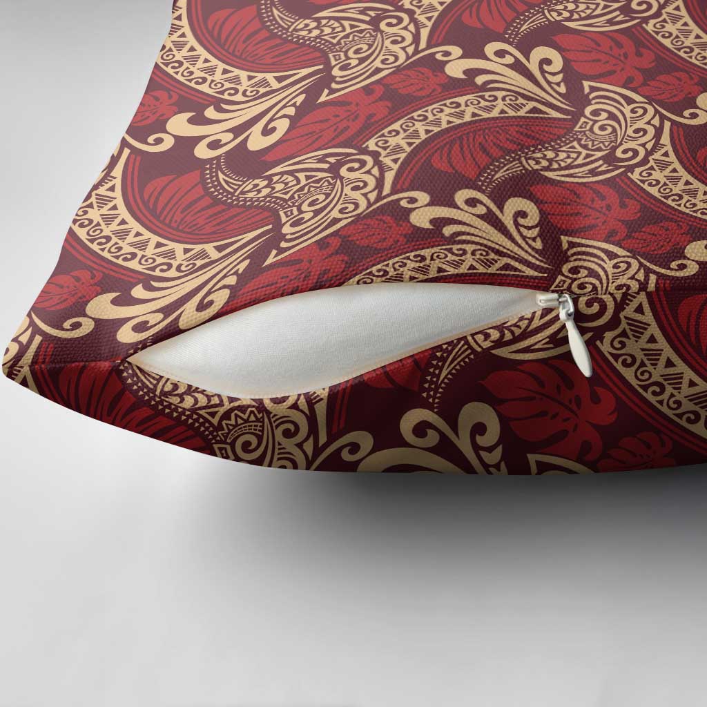 Luxury Red Monstera Pillow Cover Polynesian Tribal Pattern - Polynesian Pride